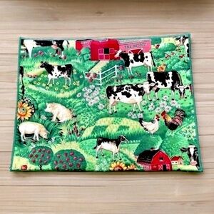 VINTAGE Handmade 6 Fabric Placemats and Napkins Set Country Farmhouse 80s Green